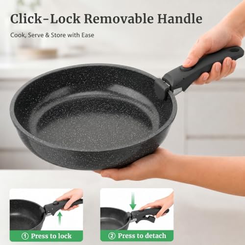 YASHE 20Pcs Nonstick Cookware Set with Detachable Handles, Oven Safe