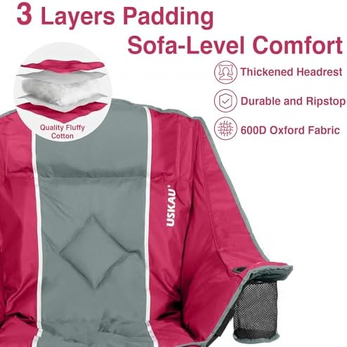 Oversized Camping Chair for Adults - Heavy Duty 400 lbs Padded Folding Chair with Wine Glass Holder, 2 Cup Holders & Side Pockets, Portable Carry Bag for RV, Tailgating, Lawn