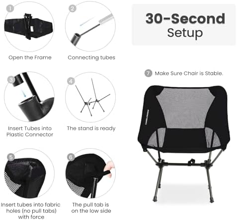 CAMEL CROWN Portable Camping Chair Lightweight Compact Folding Chair Mesh for Outdoor Camp Travel Beach Picnic Festival Hiking Backpacking Black 2 Pack