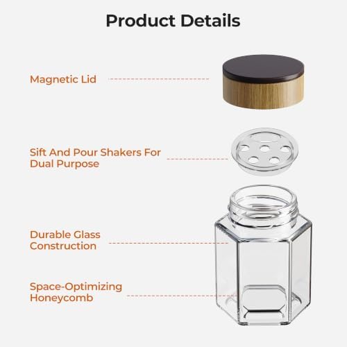 Vetacsion Set of 18 Magnetic Glass Spice Tins with 100 Preprinted Seasoning Label Stickers (Include Black Metal Wall-Plates)