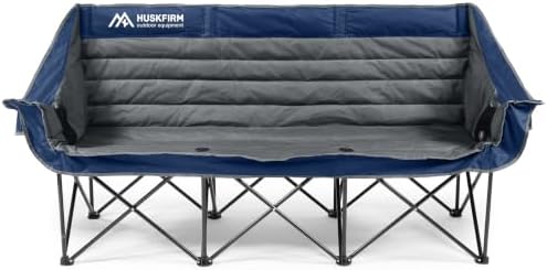 Huskfirm High Back Double Camping Chair 2 Person Camping Chair Grey & Blue