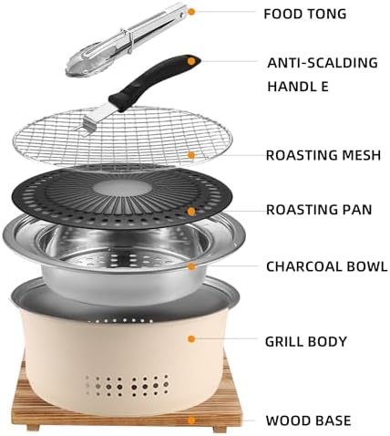 SANQIAHOME Stainless Steel Charcoal Portable Barbecue Grill, 10.5 Inches Non-Stick, Round, Barbecue or Hot Pot, Boiling Water, Charcoal Stove for Home Party Outdoor Camping