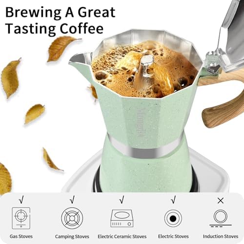 Mongdio Stovetop Espresso Maker Moka Pot, Cuban Coffee Maker Stove top coffee maker Moka Italian Espresso Greca Coffee Maker Brewer Percolator, 9 Espresso Cups, 15 oz - Green
