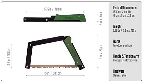 AGAWA - BOREAL15-15 Inch Folding Saw with All-Purpose Saw Blade - Camping Gear For Hiking, Fishing, Hunting, Bushcraft & Survival Kit (Black Frame/Green Handle)