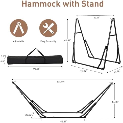 Ainfox Hammock with Foldable Stand, 2 in 1 Hammock and Swinging Chair with Carrying Bag, Portable Camping Chair Suitable for Outside, Swing,Patio,Garden,Camping Trip Coffee