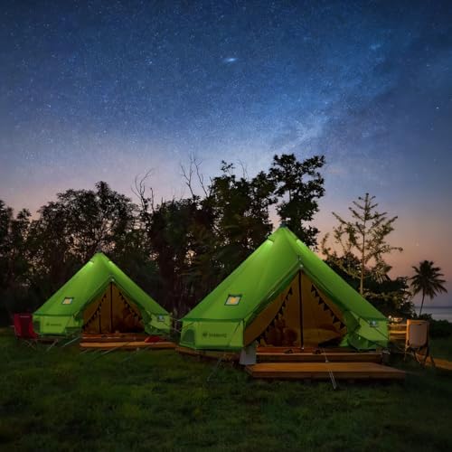 Canvas Bell Yurt Tent with Stove Jack, Waterproof Luxury 4 Season Tents for Family Outdoor Camping 100% Cotton Green Glamping Tents for Hunting, Partie, All Year Living