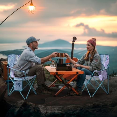 Nazhura 4 Pack Outdoor Camping Chairs Folding/Foldable/Portable with Cooler Pouch, Mesh Backrest and Cup Holder Pocket (Flower, Metal, 4 Pack)
