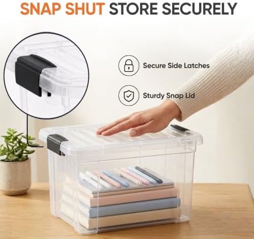 Superio Small Clear Storage Boxes with Lids, 4.75 Quart Plastic Container Bins for Organizing, Stackable Crates, BPA Free, Non Toxic, Odor Free, Organizers for Home, Office and Dorm, 4 Pack