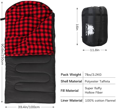 100% Cotton Flannel XXL 3-4 Season Sleeping Bags for Adults