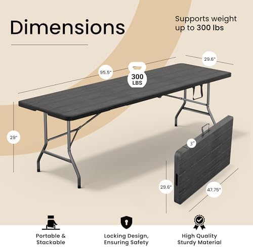 10 PACK of 8 Feet Foldable Table with Built in Handle & Steel Legs | 8 FT Heavy Duty Portable | Perfect for Party, Dining, Wedding, Events, Picnic Indoor, Outdoor, Camping, Temporary - 8 Foot