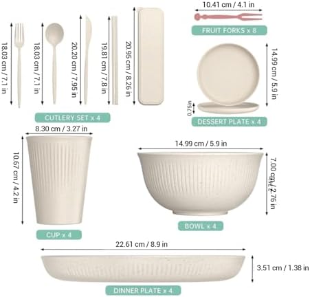 Gugxiom Reusable Dinnerware Sets for 4 Persons, Unbreakable Plates Bowls Cups with Cutlery Set, for Travel, Camping, Picnic, Home, Party, Microwave & Dishwasher Safe