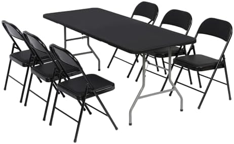 SKONYON 6ft Folding Table for Indoor Outdoor Use – Heavy Duty Foldable Table with Carry Handle Portable Tables Folding for Events, Camping, Picnics, Workstations, Banquets, BBQs (Black,3ft)