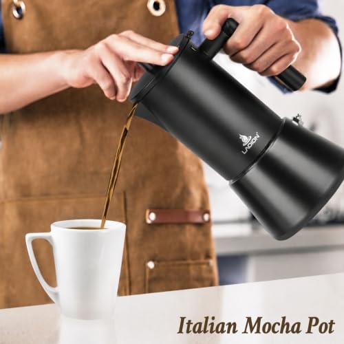 LAOION Stovetop Espresso Maker, 4Cup 6.8 oz Moka Pot, Stainless Steel