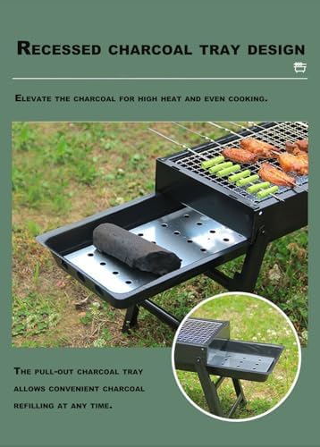Portable Folding Charcoal Grill, Stainless Steel BBQ Grill for Camping