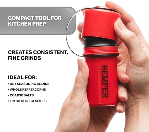 Hemper Keeper 3โinโ1 Herb Grinder with Dual Storage Container - SmellโProof, Airtight & WaterโResistant - BuiltโIn Removable Grinder, Dual Compartments for Flower & Ground - (Red & Black)