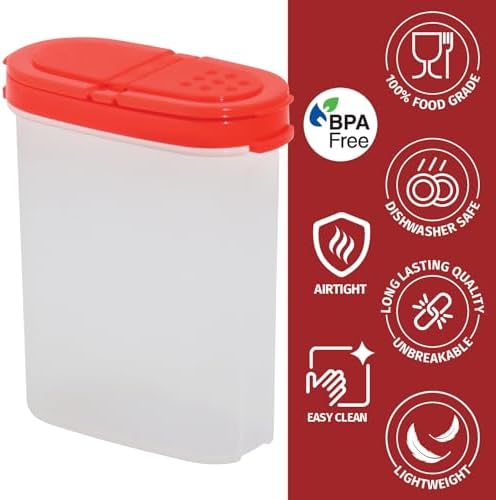 SIGNORA WARE Spice Jars with Lids -8 and 4 oz Refillable Empty Airtight Spice/Seasoning Containers Set -2 way Pour/Sift Shaker Lids Clear Plastic Spice/Seasoning Organizer Kitchen/Travel 8 pk.Red