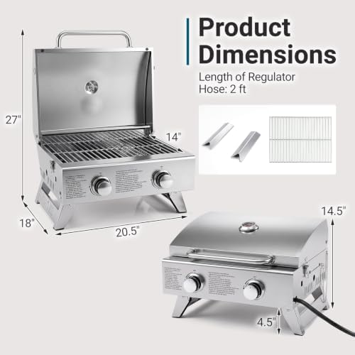 GIANTEX Portable Tabletop Propane Gas Grill with 2 Burners, 20,000 BTU