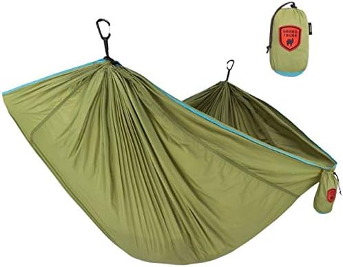Grand Trunk TrunkTech Single Hammock - One Person Camping, Portable, and Travel Hammock - Nylon and Weather-Proof - Strap to Trees, Green with Aqua Trim