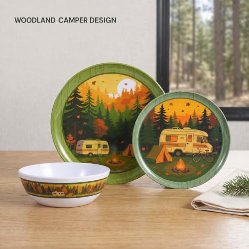 12-Piece Melamine Dinnerware Set for 4, Camping Plates and Bowls for RV Use