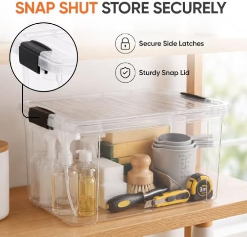 Superio 14.7 Quart Clear Plastic Storage Boxes with Lids, Stackable Organizer Containers, BPA-Free Storage Bins for Home, Office, School & Dorm, 8 Pack