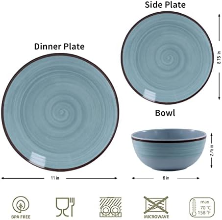 Melamine Dinnerware Set for 4, 12Pcs Dinnerware Sets, Mint Blue Plates And Bowls Sets Morden Dish Set Dishwasher Safe BPA Free(Green)