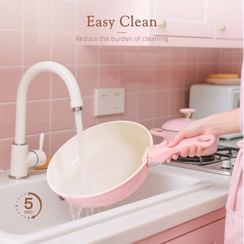Astercook 23 Pcs Pots and Pans Set Non Stick, Ceramic Cookware Set Detachable Handle, RV Kitchen Cooking Set Removable Handles, Oven Safe, Induction Ready, Stackable, Pink, Mothers Day Gifts