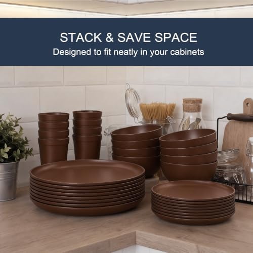 56 Piece Dinnerware Set for 8, Unbreakable Plates and Bowls Sets