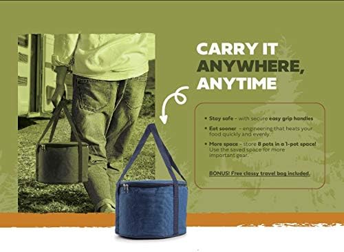 Camping Cookware Set 304 Stainless Steel 8-Piece Pots & Pans Open Fire Cooking Kit | Frying Pan Steamer with Travel Tote Bag | Compact For Outdoors & Indoors Kitchen Campfire Hiking RV