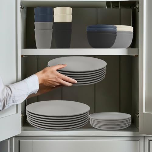 Wrova 40Pack plates and bowls sets for dinner - Unbreakable wheat straw dinnerware sets service for 8 - Alternative plastic 40pcs dish sets for camping,picnic and R.V. - (Black & Grey)
