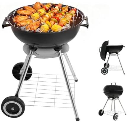 18-Inch Portable Charcoal Grill - Ultimate Apple Shape BBQ Grill for Camping, Tailgating & Patio - Compact, Lightweight & Durable with Carrying Handle and Wheels (Black)