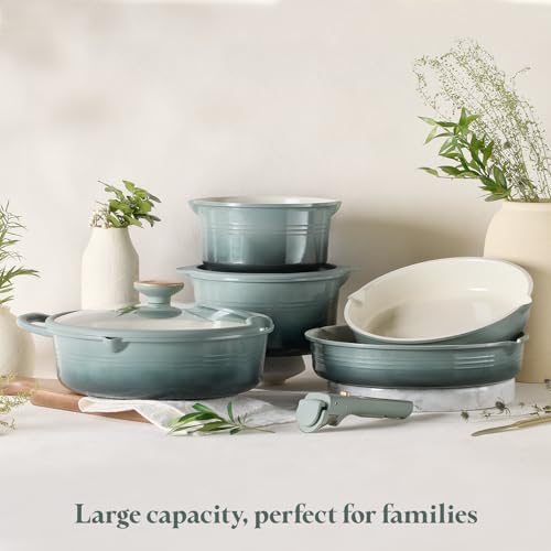 CAROTE 20pcs Titanium Cookware Set, Pots and Pans Set Detachable Handle