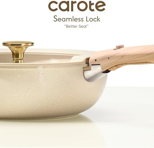 CAROTE 25pcs Ceramic Cookware Set, Pots and Pans Set with Detachable Handle