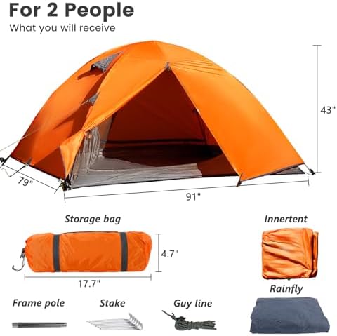 Treefox Camping Tent 2 Person Tent Waterproof Tent Portable Dome Tents