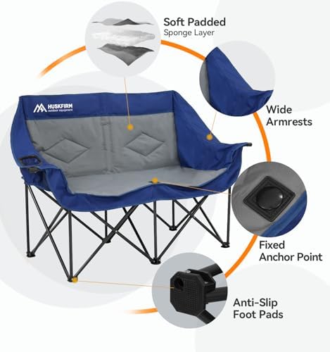 Oversized Double Camping Chairs for Adults, 2 Person Camping Chair, Blue