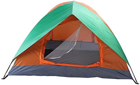 2 Person Double Door Camping Dome Tent Orange Green Waterproof Easy Setup Portable Family Outdoor Windproof Backpacking Shelter with Carry Bag for Hiking Travel