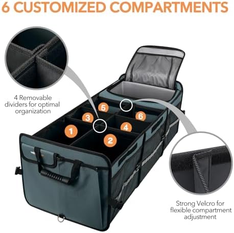 HEYTRIP Large Trunk Organizer with Built-in Leakproof Cooler Bag, Gray