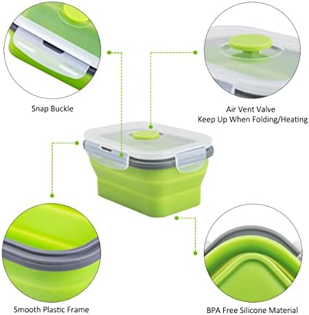 Collapsible Food Storage Containers with Airtight Lid, 11.8 oz, Small Kitchen Stacking Silicone Collapsible Meal Prep Container Set for Leftover, Microwave Freezer Dishwasher Safe, 4 Colors, Set of 4