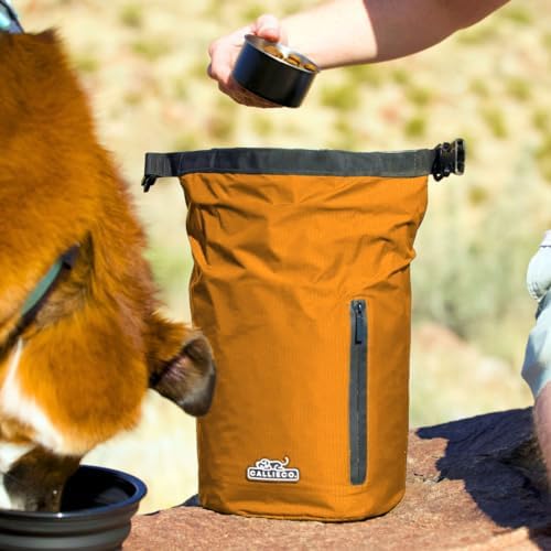 Callieco Dog Food Travel Bag w/ 1 Cup Scoop and Zipper Side Pocket | Waterproof Kibble Storage Container for Home, Road Trips, Camping, Boarding and More (Orange, 64 Cups)