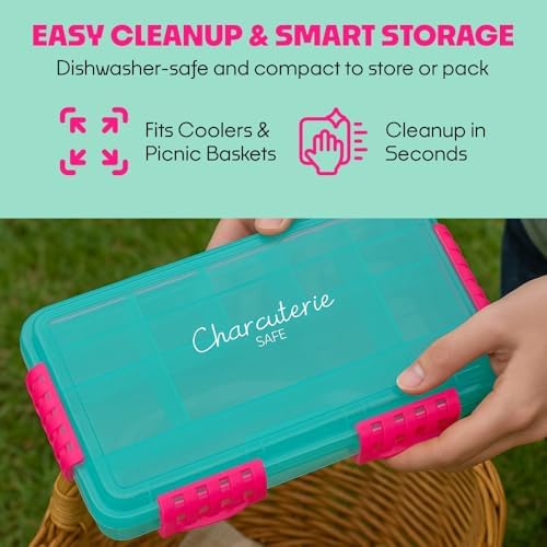 SubSafe Charcuterie Safe - BPA-Free, Food Safe Charcuterie Board with Lid & Handle - Portable Snack Tray Organizer with Dividers, Mini Containers & Cheese Knife - Dishwasher Safe - Blue