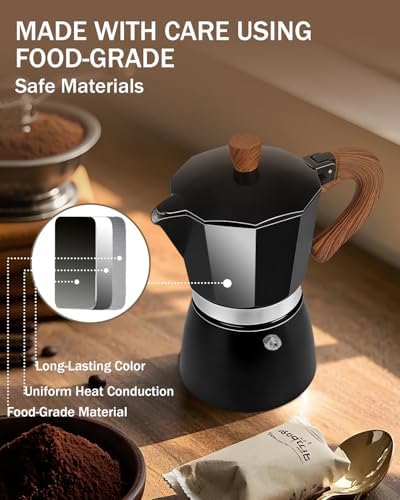 Coffee Maker Stovetop Espresso Maker 9 Cup Aluminum Moka Pot Percolator 15oz 450ml Easy Brewing for Electric Ceramic Stoves Home Camping Italian Cuban Café Classic Black