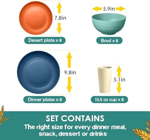 Teivio 32-Piece Plates and Bowls Sets for 8,Colorful Kitche Dinnerware Sets