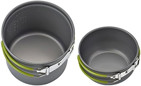 Camping Cookware Mess Kit Backpacking Pot Gear Camping Cooking Pots and Pans Set Camp Kitchen Equipment Accessories Green
