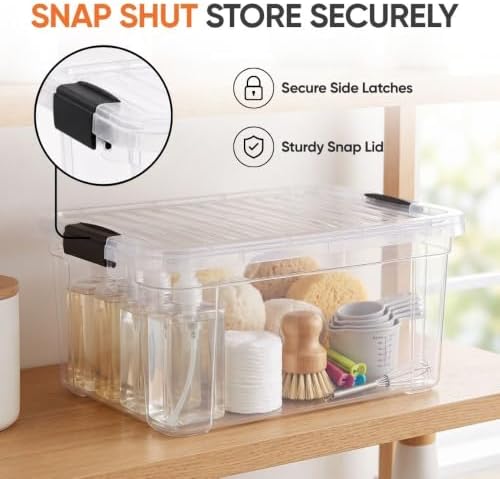 Superio 11 Quart Clear Plastic Storage Boxes with Lids, Stackable Organizer Containers, BPA-Free Storage Bins for Home, Office, School & Dorm, 4 Pack