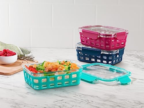 Ello Duraglass 3.4 Cup Glass Meal Prep Containers, 6 Pc, 3 Pack,Mixed Berry