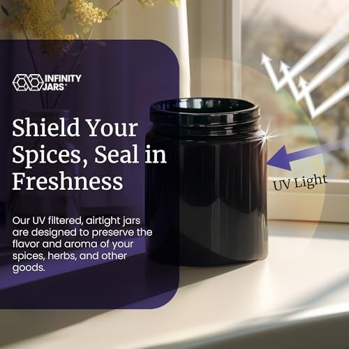 Infinity Jars 250 ml UV Glass Airtight Storage Jar Set, 3 Pack, Black