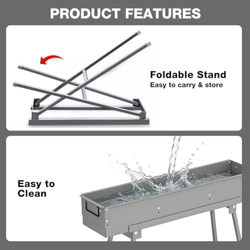 Portable Charcoal Grill with 36Pcs 14" Stainless Steel Skewers, Heavy Duty BBQ Grill with Folding Legs & 31.6x7.1" Cooking Area, Kebab Grill for Outdoor, Camping, Party, Backyard & Picnic
