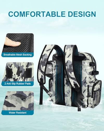 HXLGMD Fishing Backpack with Rod Holders, 43L Large Water Resistant Tackle Bag Storage Gear and Equipment with Cooler for Men Fishing, Camping, Hiking, Grey