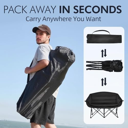 Double Camping Chair Loveseat -2 Person Oversized Padded Outdoor Camp Couch