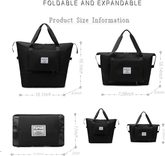 Large Capacity Foldable Travel Bag, Expandable lightweight Carry on Bag, Dry with Wet Separation Spor Duffel Bags