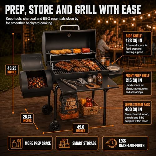 Realcook Charcoal Grill with Offset Smoker: Spacious Barrel Charcoal Grills